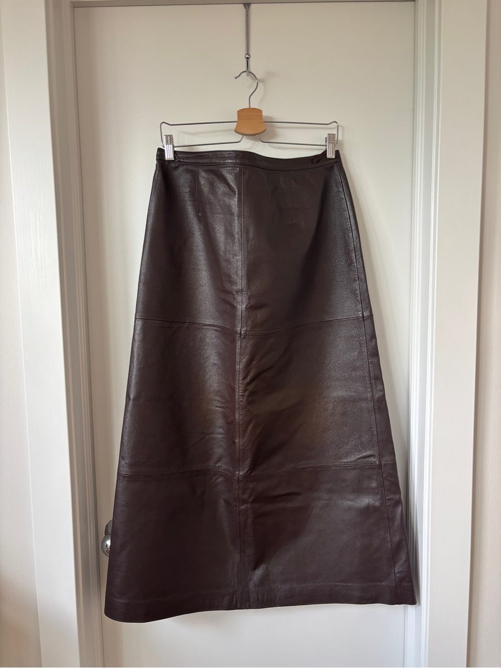 Newport News Dark Brown Leather A-Line Midi Skirt